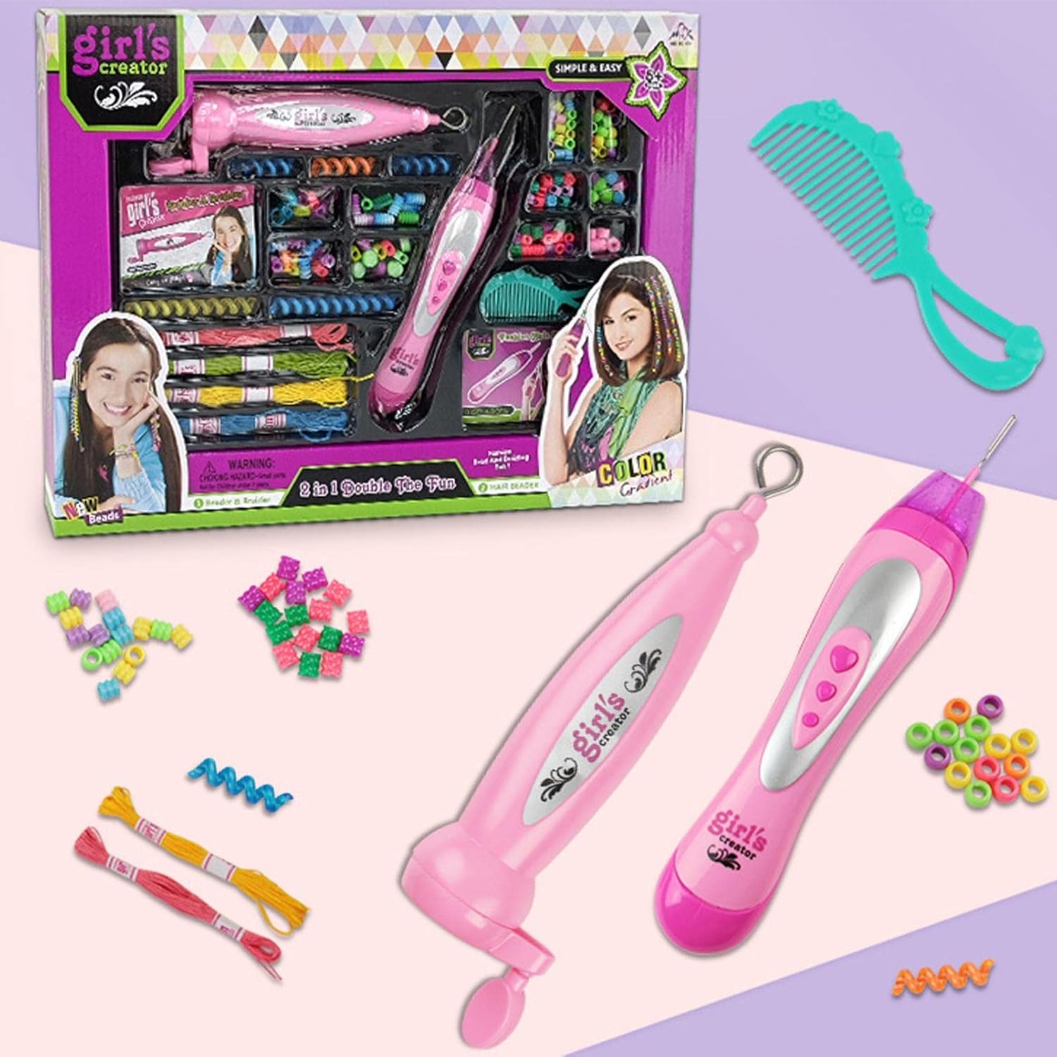 آلة تزيين الشعر بالخرز 2 في 1 - KIDSBOX