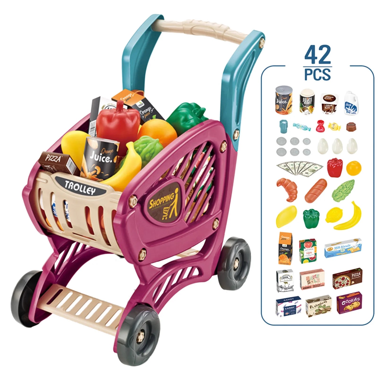 عربة تسوق للأطفال مع الطعام - KIDSBOX