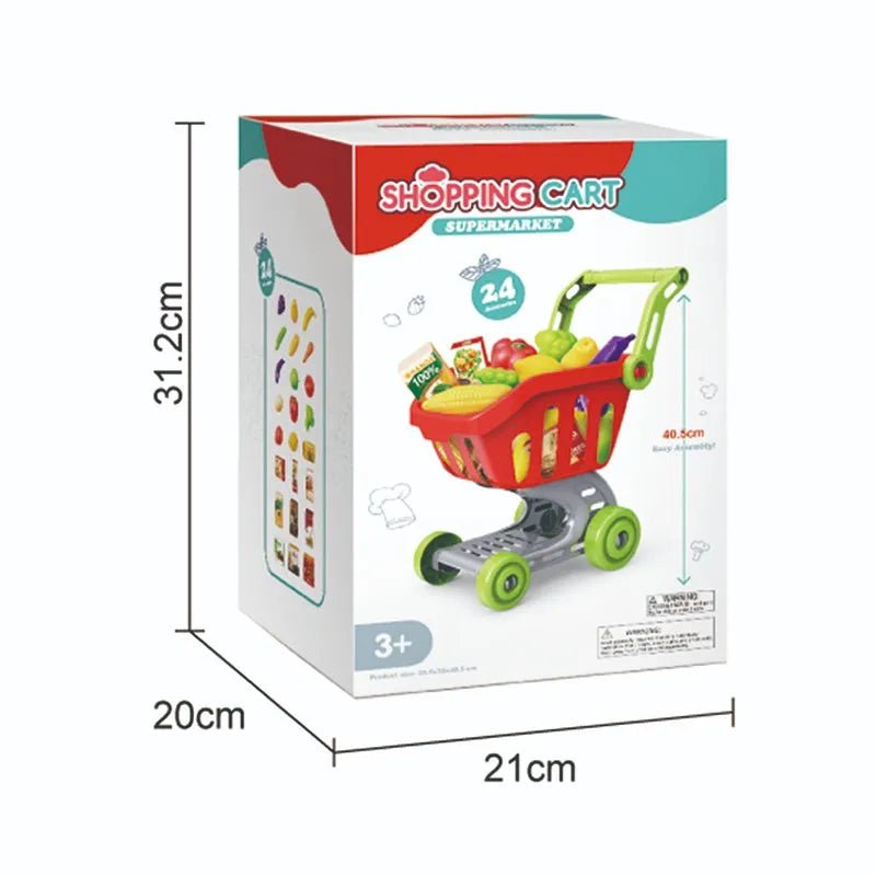 عربة تسوق للأطفال مع الطعام - أحمر - KIDSBOX