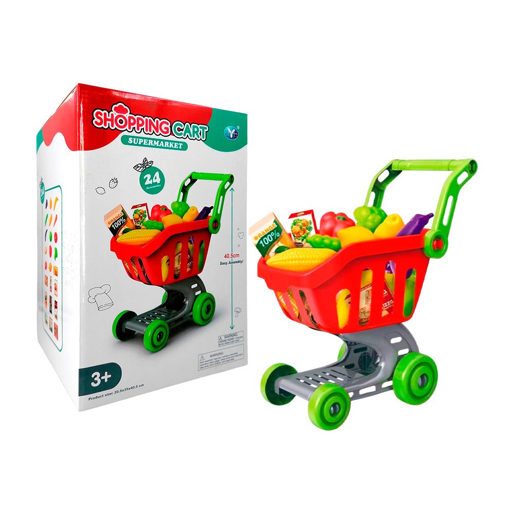 عربة تسوق للأطفال مع الطعام - أحمر - KIDSBOX
