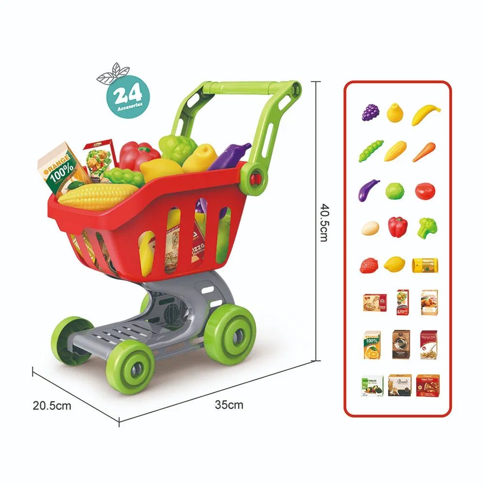 عربة تسوق للأطفال مع الطعام - أحمر - KIDSBOX