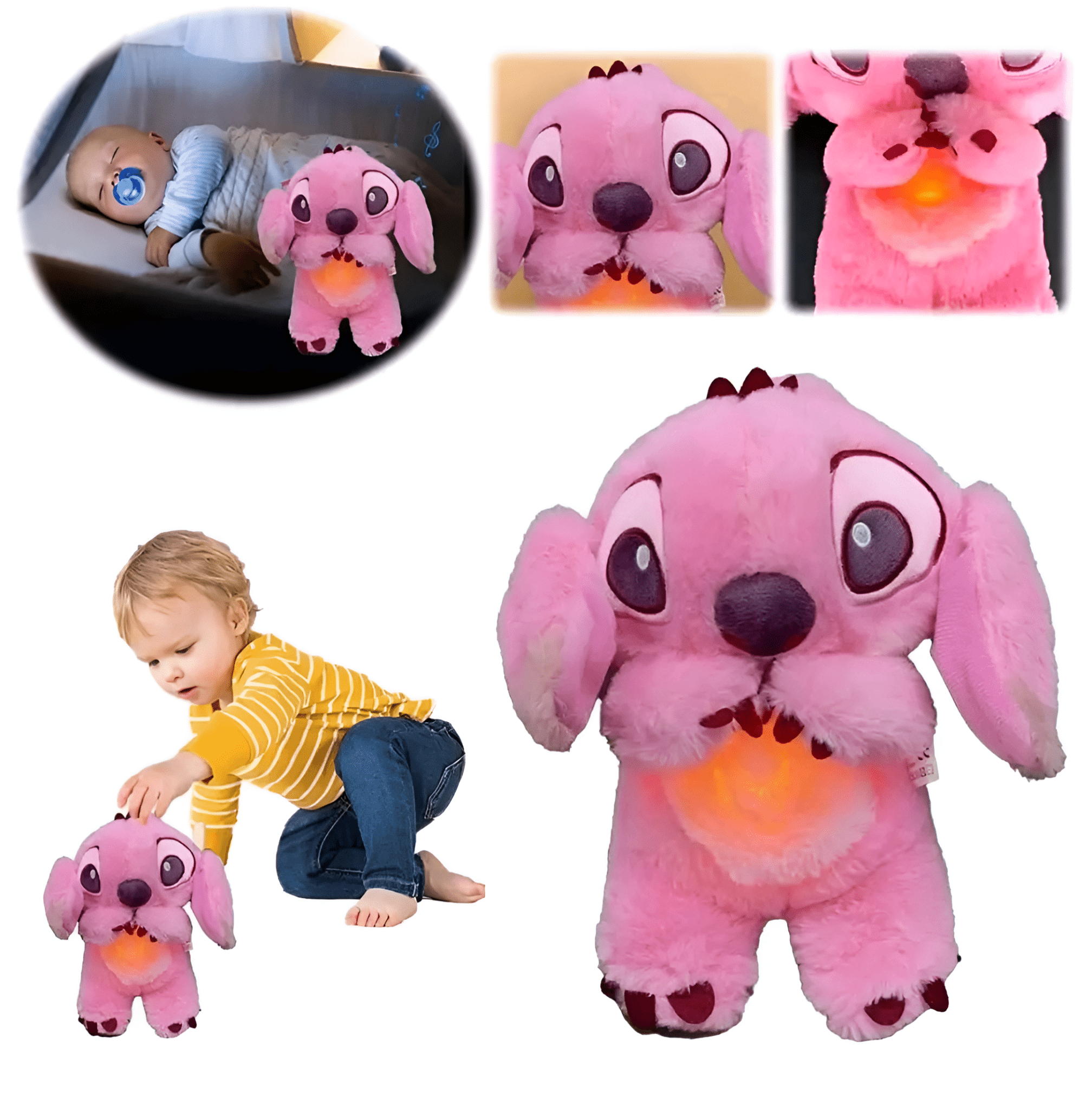 دب ستيتش بإضاءة وتنفس - لون زهري - KIDSBOX