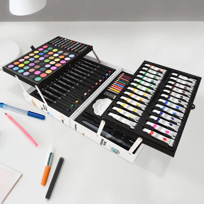 حقيبة الرسم الفني للأطفال - 136 قطعة (أزرق) - KIDSBOX