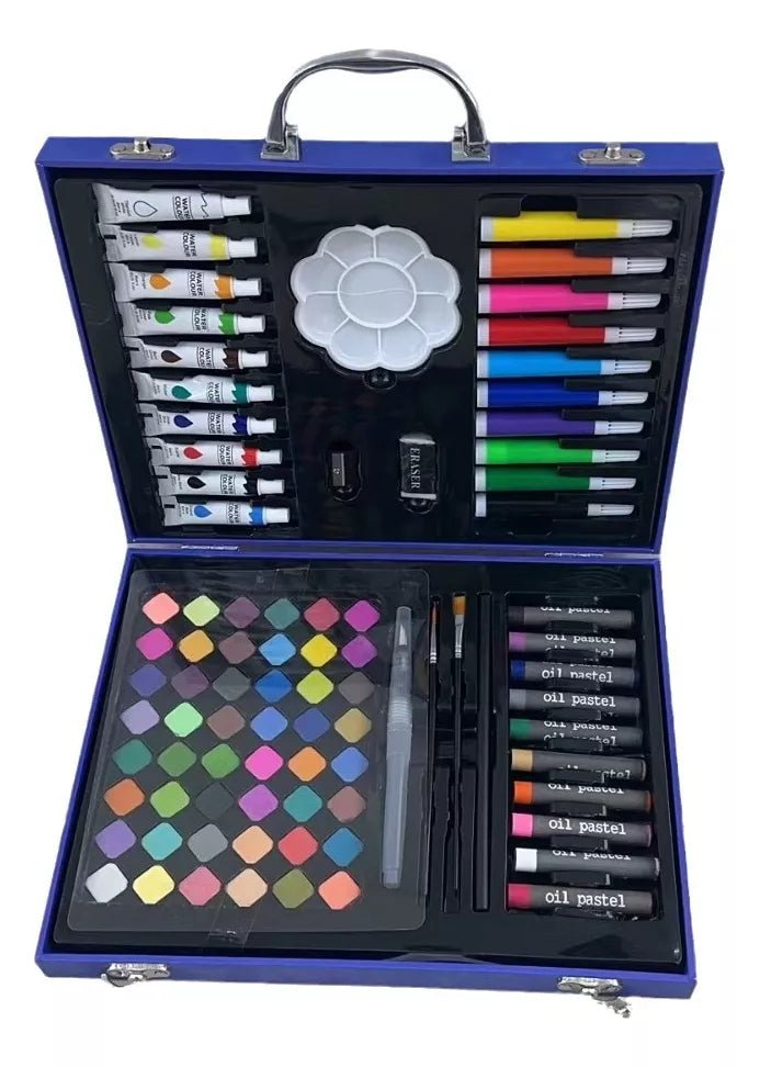 حقيبة الرسم الفني للأطفال - 136 قطعة (أزرق) - KIDSBOX