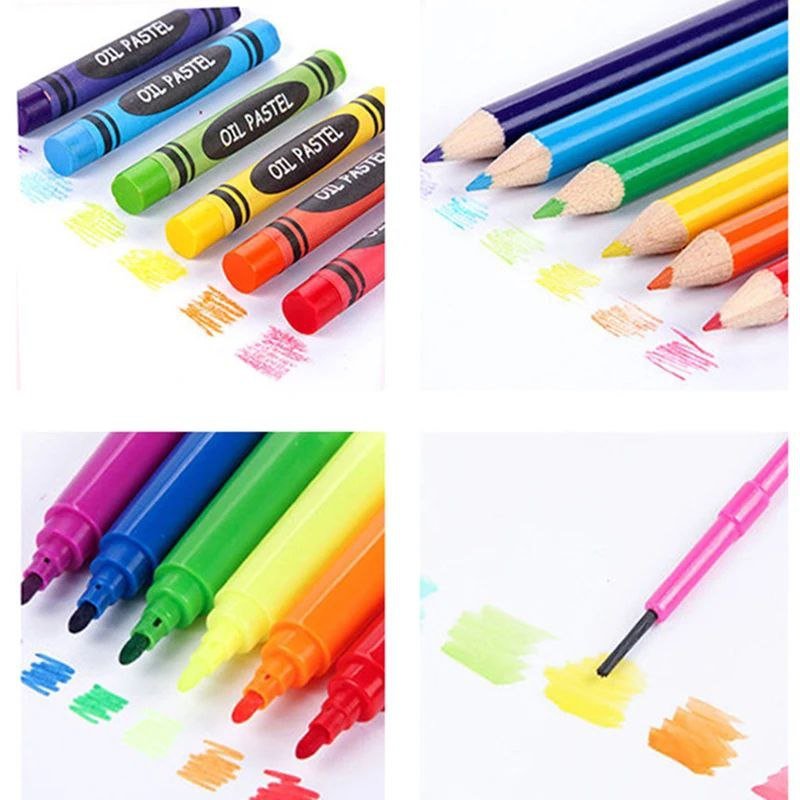 حقيبة الرسم الفني للاطفال - 208 قطعة (أزرق)+ رول تلوين هدية - KIDSBOX