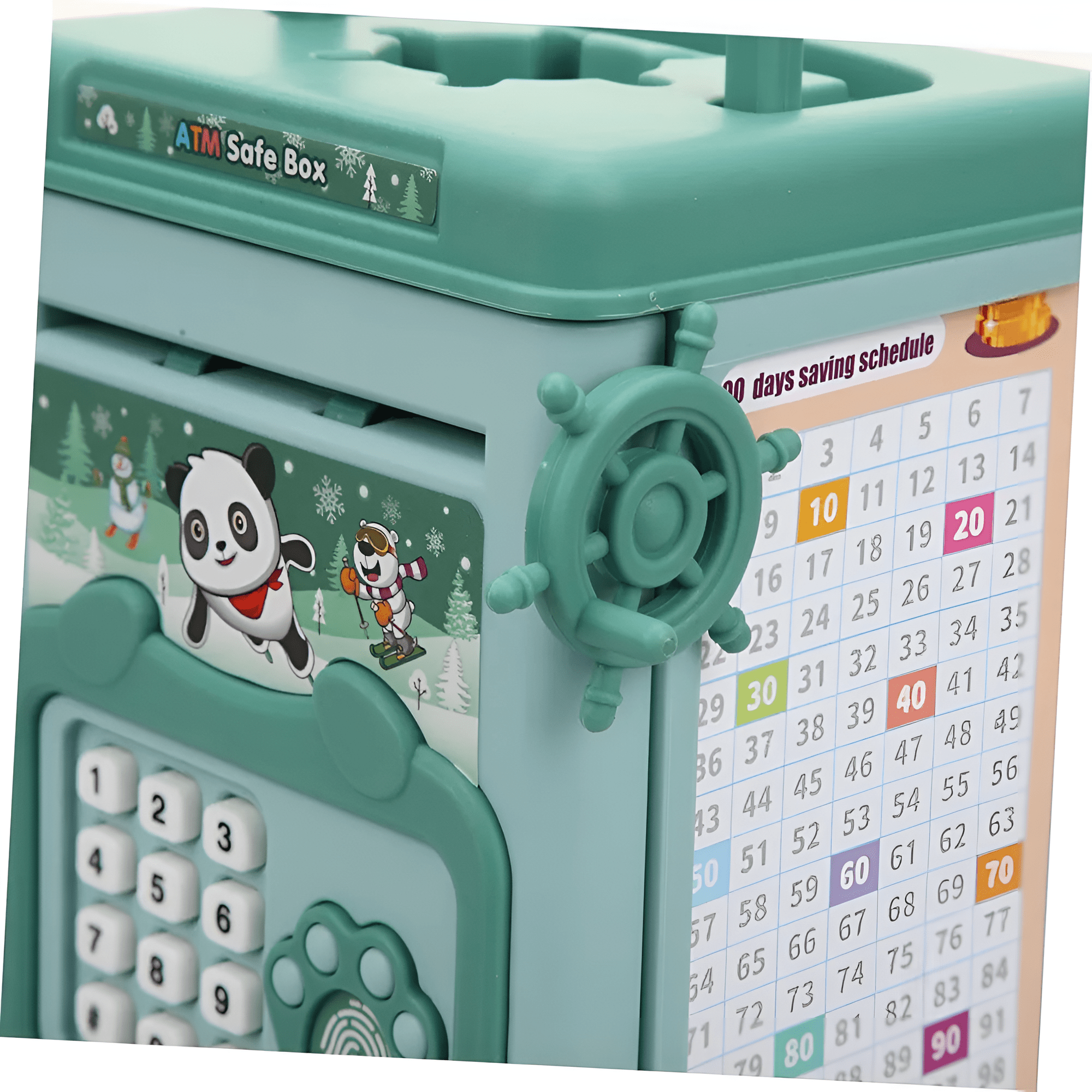 حصالة برمز سري وبصمة وسحب يدوي - شكل باندا - KIDSBOX