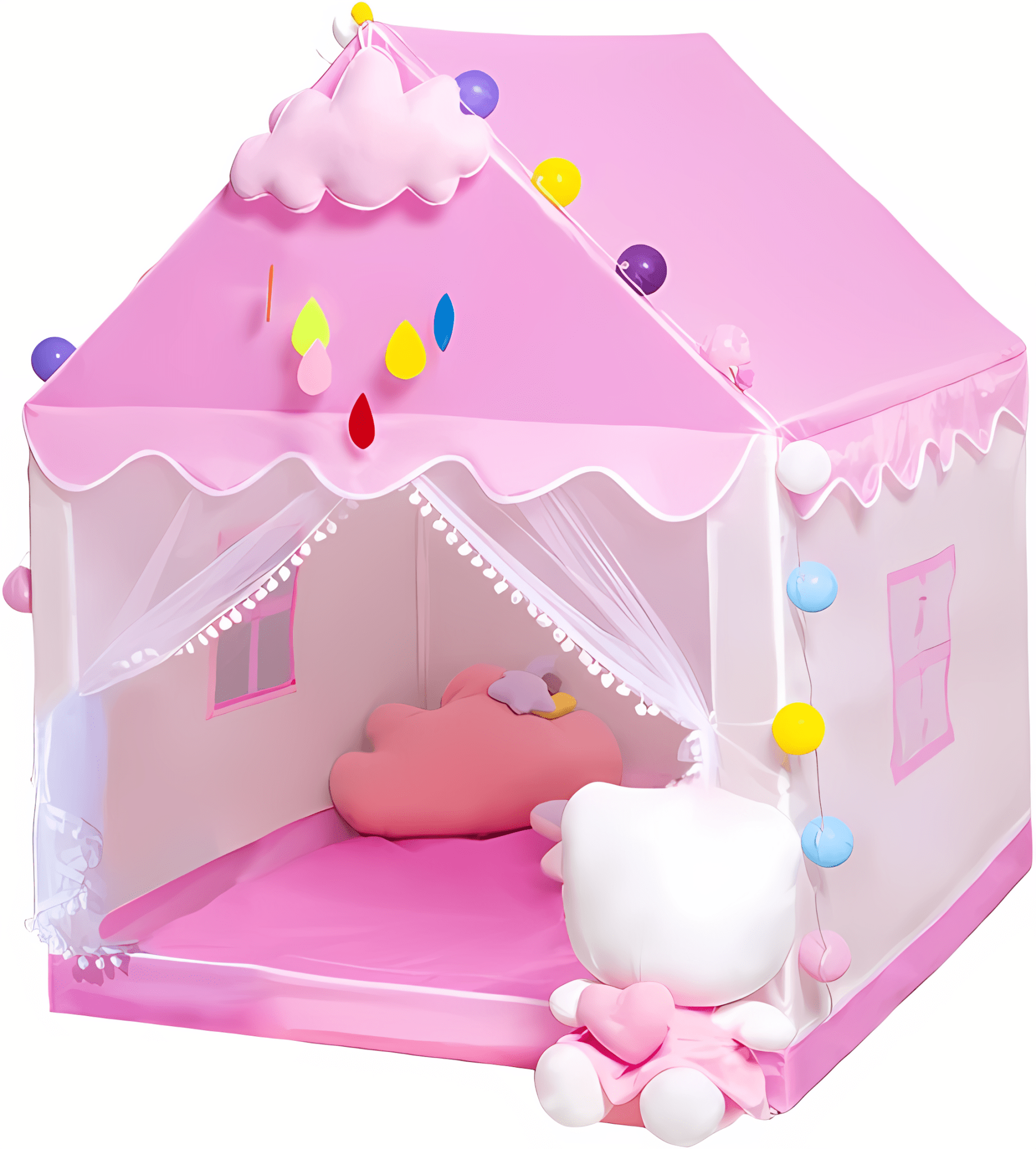 خيمة الأميرة للبنات لون زهري + 10 كرات هدية - KIDSBOX