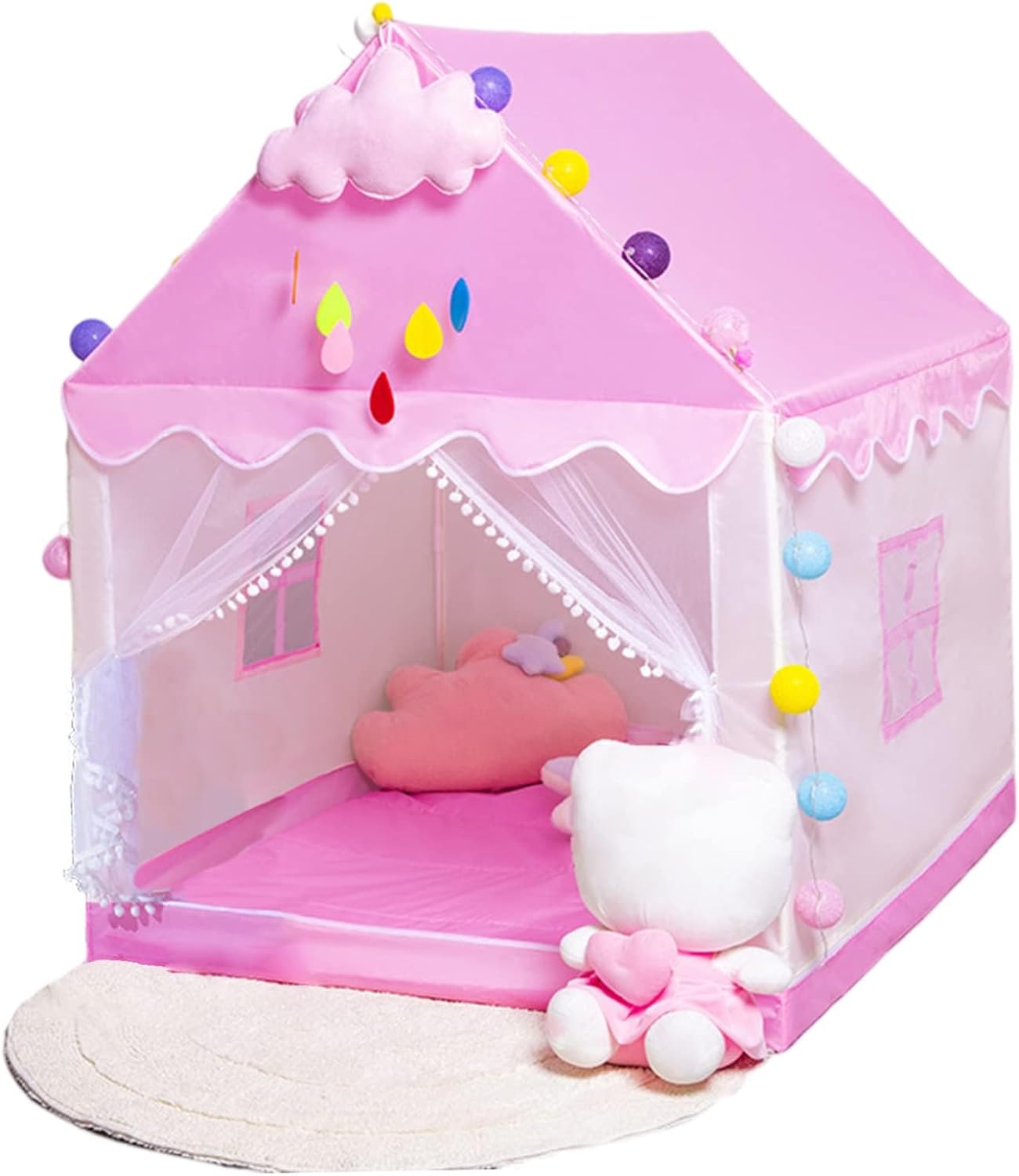 خيمة الأميرة للبنات لون زهري + 10 كرات هدية - KIDSBOX