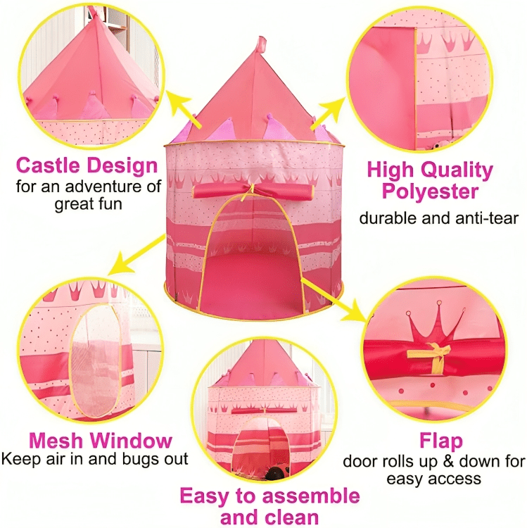 خيمة هندية قابلة للطي لون زهري - 10 كرات - KIDSBOX