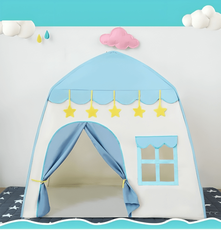 خيمة لعب بتصميم قلعة لون أزرق - 10 كرات - KIDSBOX
