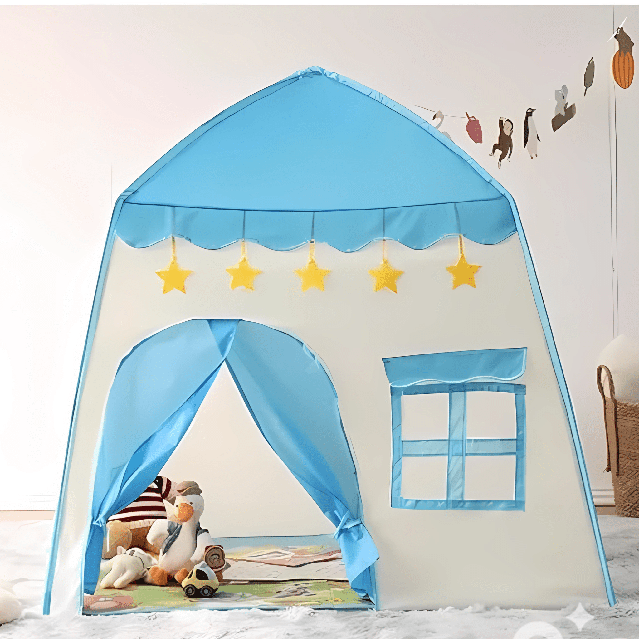 خيمة لعب بتصميم قلعة لون أزرق - 10 كرات - KIDSBOX