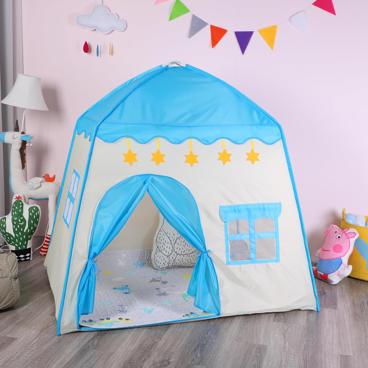 خيمة لعب بتصميم قلعة لون أزرق - 10 كرات - KIDSBOX
