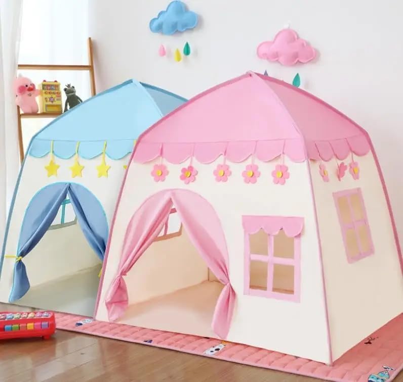 خيمة لعب بتصميم قلعة لون أزرق - 10 كرات - KIDSBOX