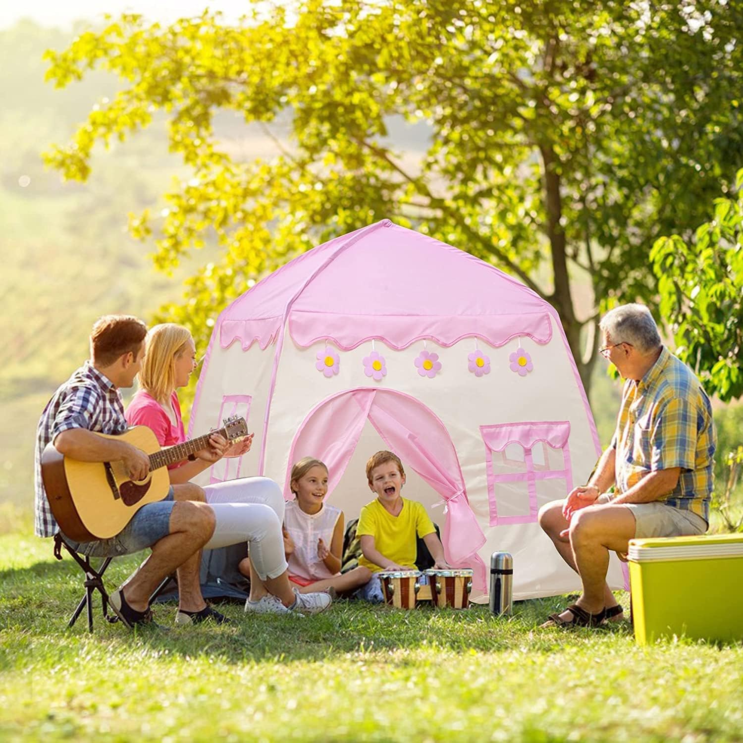 خيمة لعب بتصميم قلعة لون زهري - 10 كرات - KIDSBOX