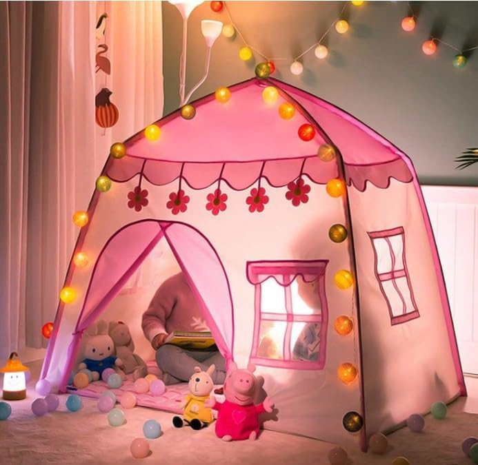 خيمة لعب بتصميم قلعة لون زهري - 10 كرات - KIDSBOX