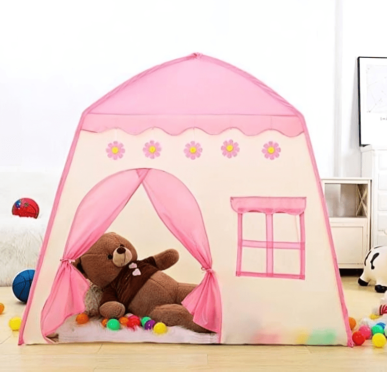 خيمة لعب بتصميم قلعة لون زهري - 10 كرات - KIDSBOX