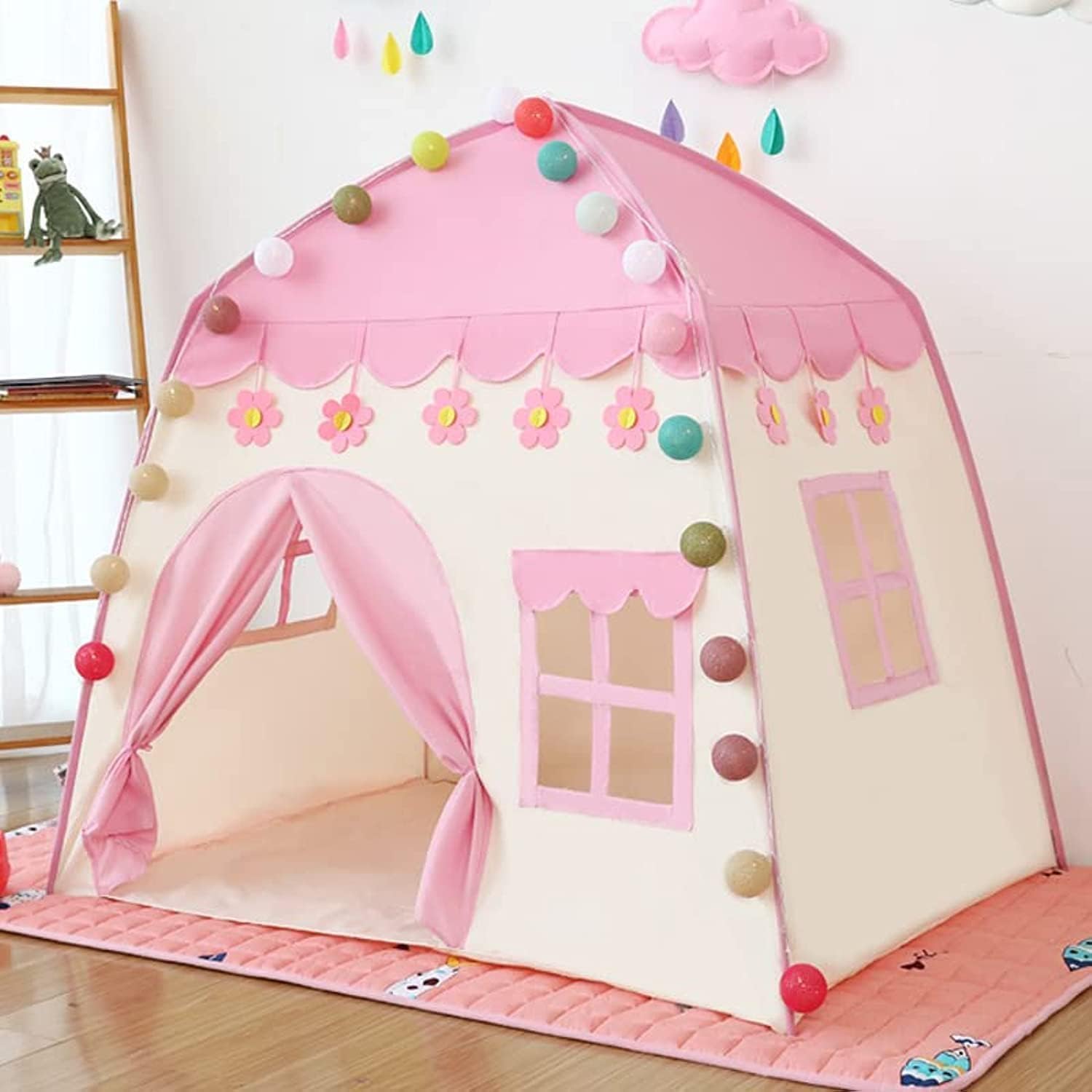 خيمة لعب بتصميم قلعة لون زهري - 10 كرات - KIDSBOX