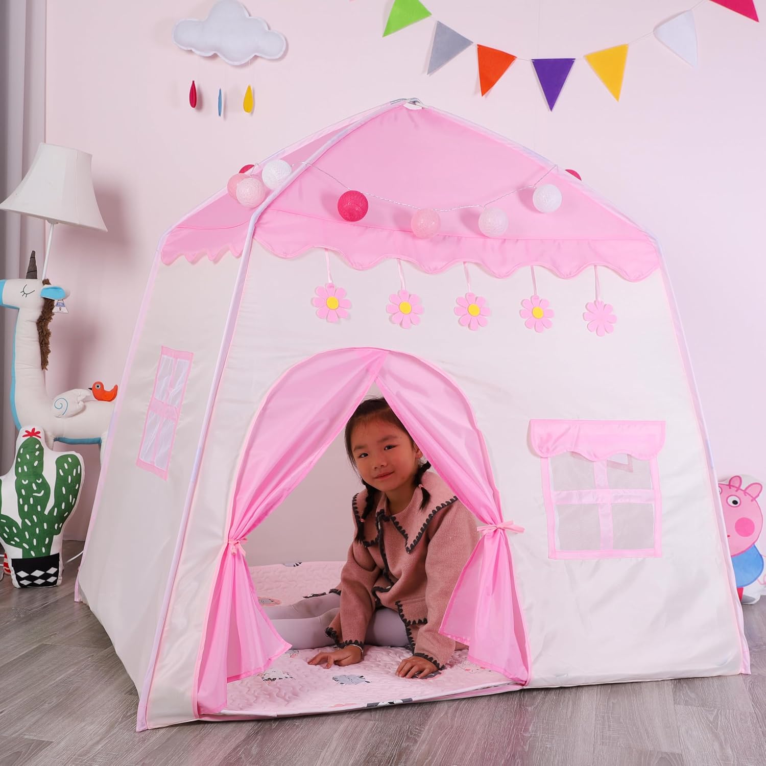 خيمة لعب بتصميم قلعة لون زهري - 10 كرات - KIDSBOX