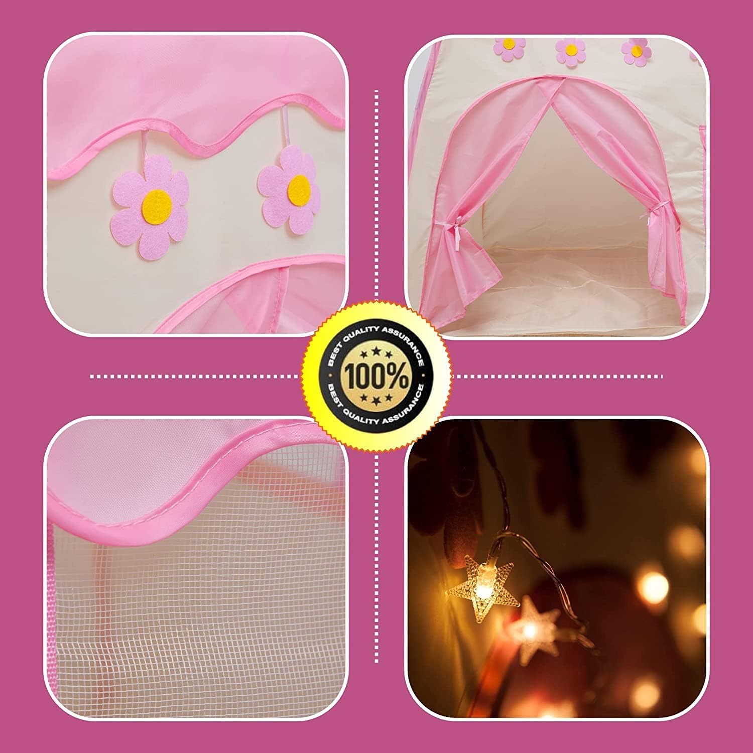 خيمة لعب بتصميم قلعة لون زهري - 10 كرات - KIDSBOX