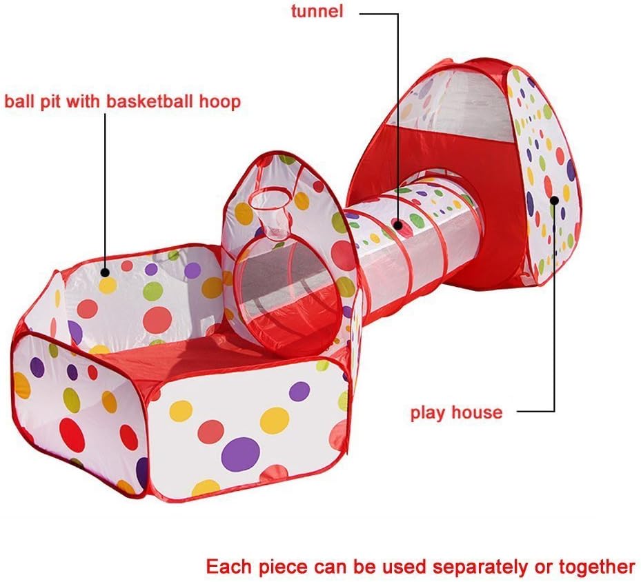 خيمة نفق 3 في 1 - أحمر - KIDSBOX