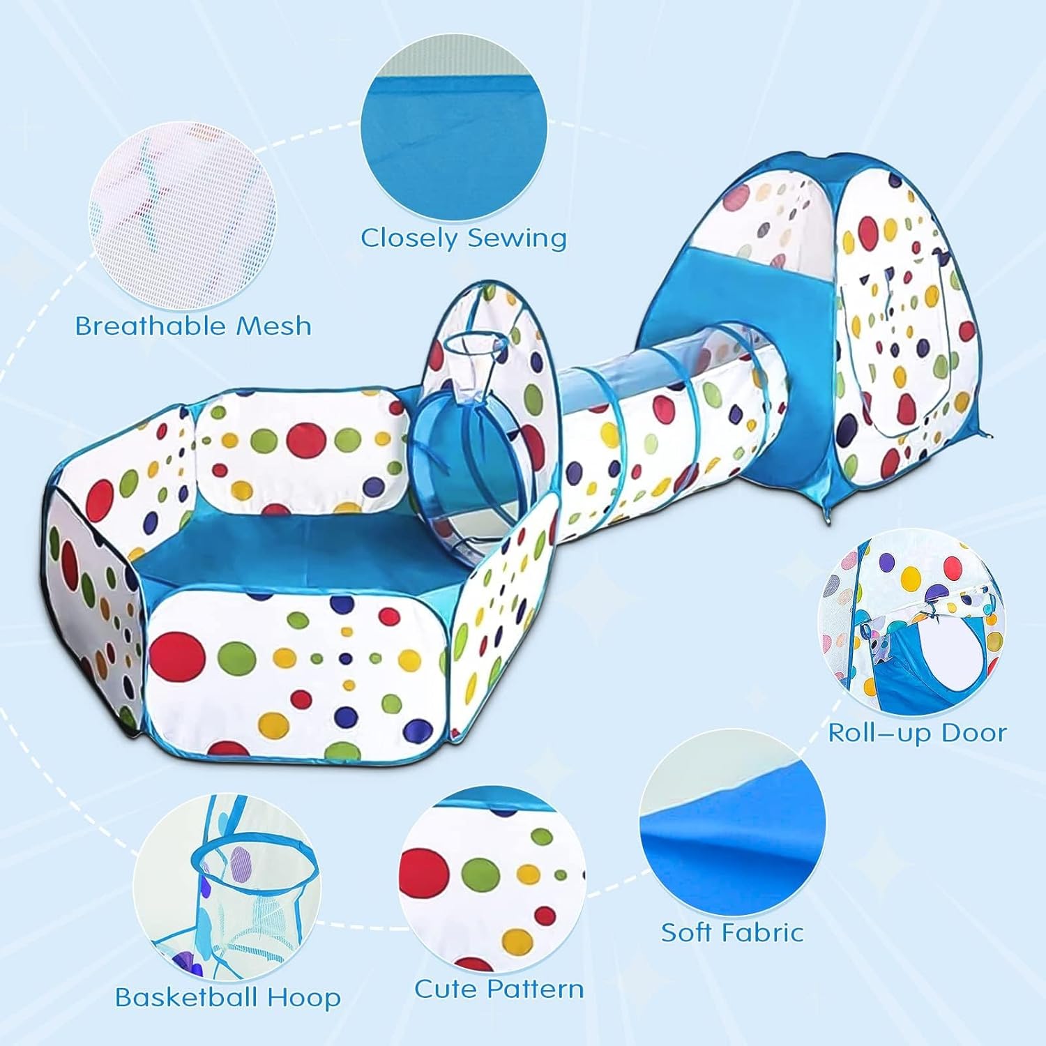 خيمة نفق 3 في 1 - زرق - KIDSBOX
