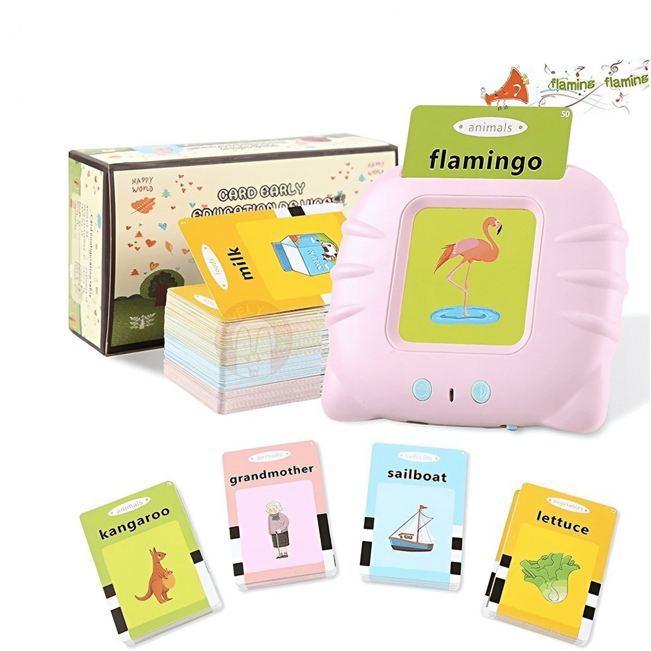لعبة قارئة البطاقات التعليمية الممتعة للأطفال (لون زهري) - KIDSBOX