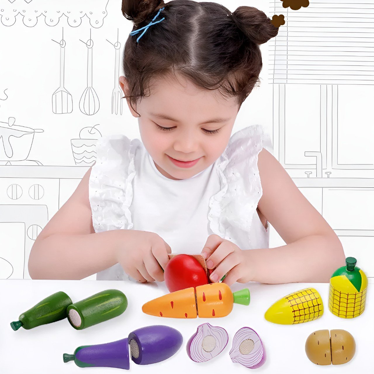 لعبة تقطيع الخضار والفواكه الخشبية - KIDSBOX