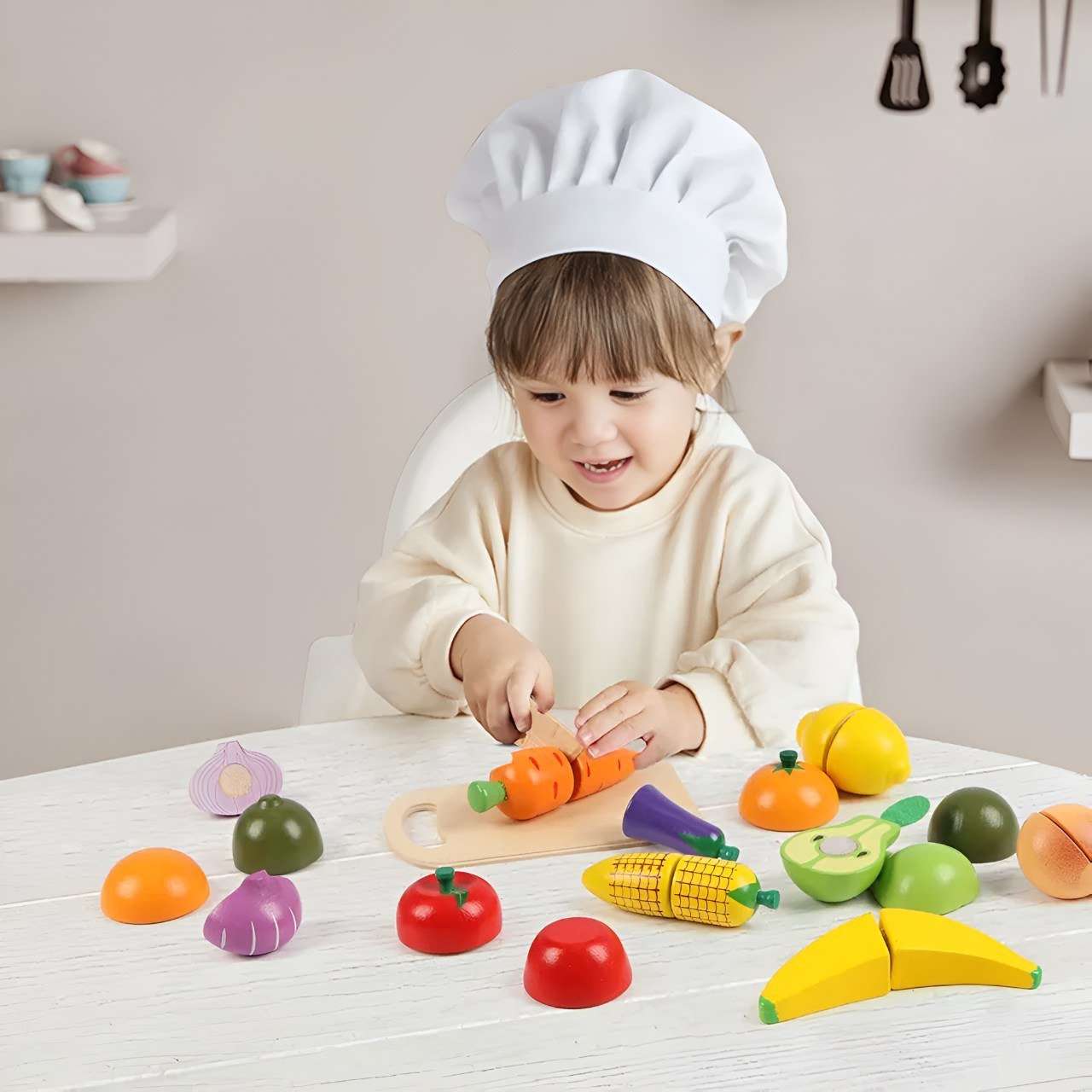 لعبة تقطيع الخضار والفواكه الخشبية - KIDSBOX