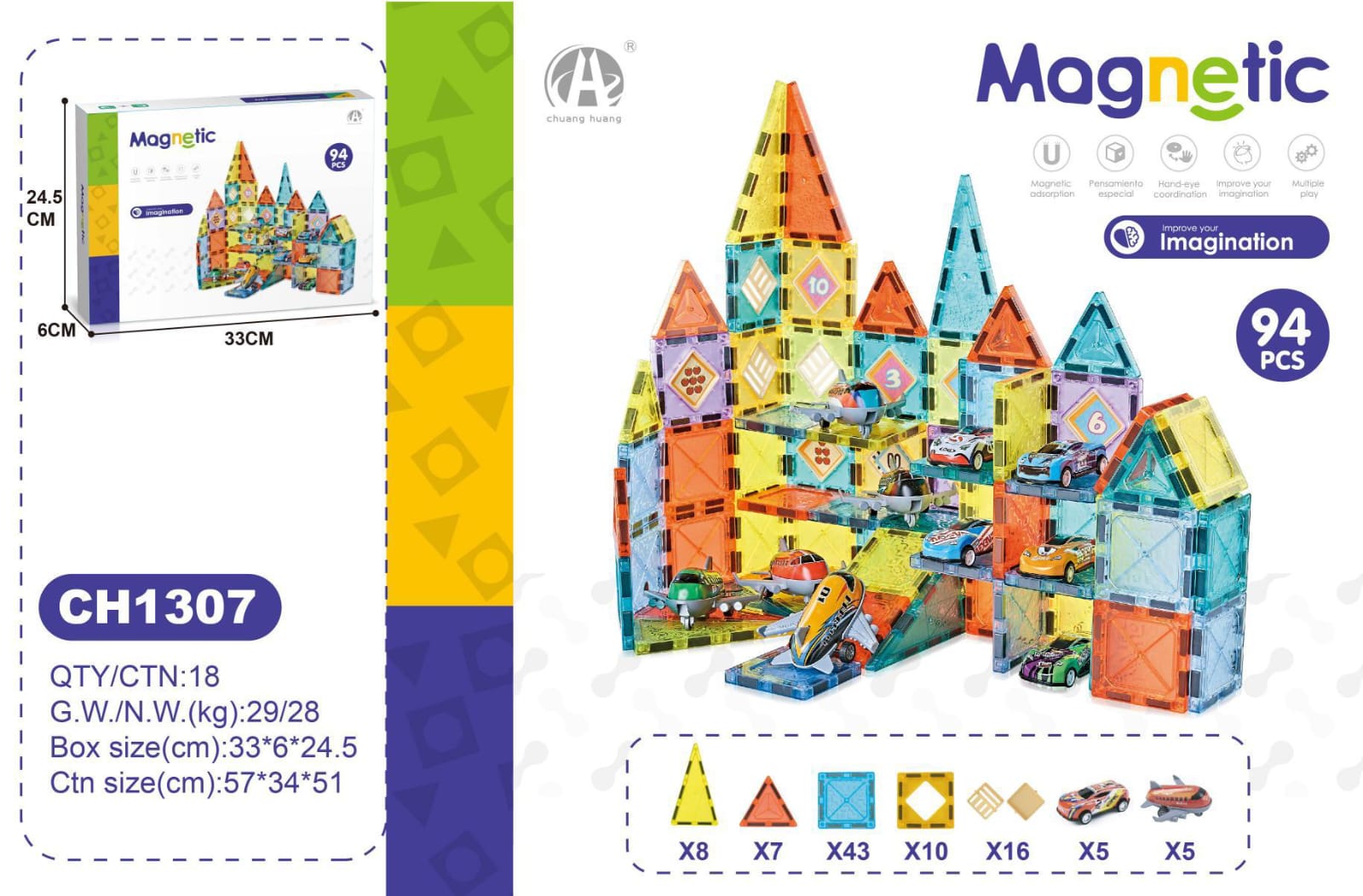 مجموعة البناء المغناطيسية 94 قطعة (حجم 5.5 سم) - KIDSBOX