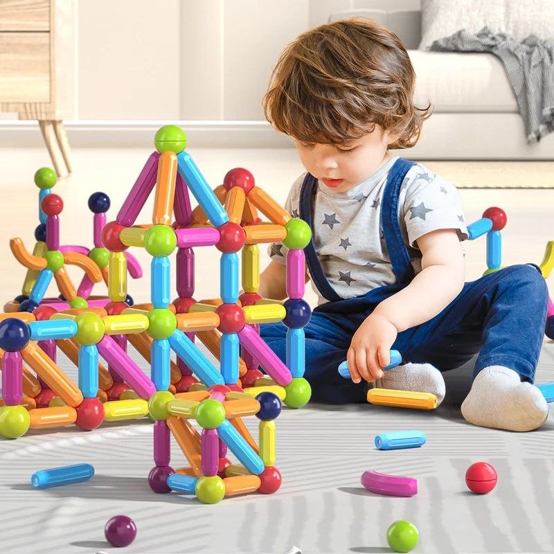 مجموعة البناء المغناطيسية للاطفال (128) قطعة - KIDSBOX