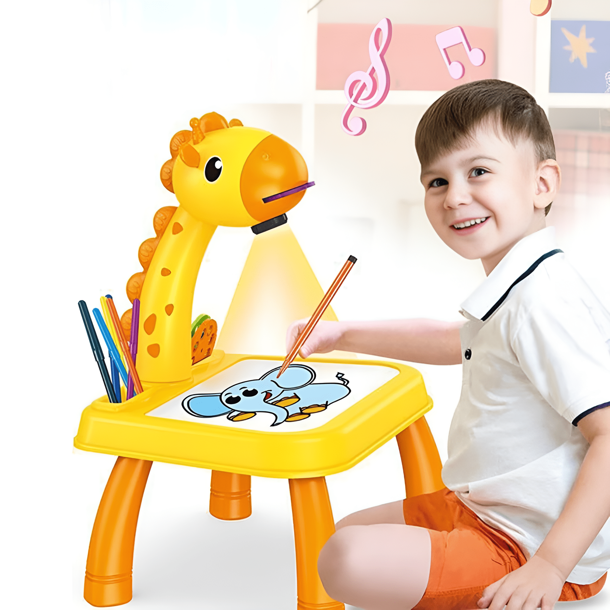 مكتب وبرجكتور لتعلم الرسم - لون أصفر - KIDSBOX