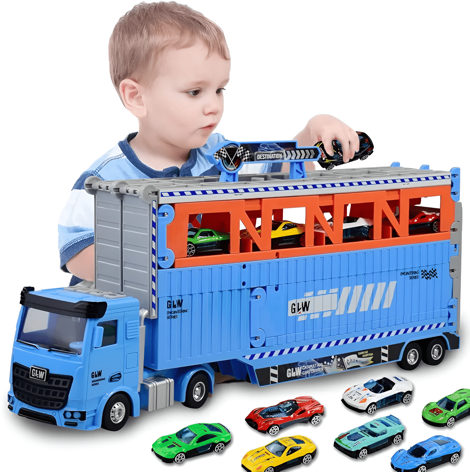 شاحنة نقل السيارات مع مسار و8 سيارات - KIDSBOX