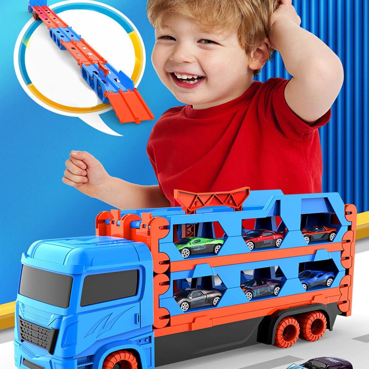 شاحنة نقل قابلة للطي مع 6 سيارات - KIDSBOX