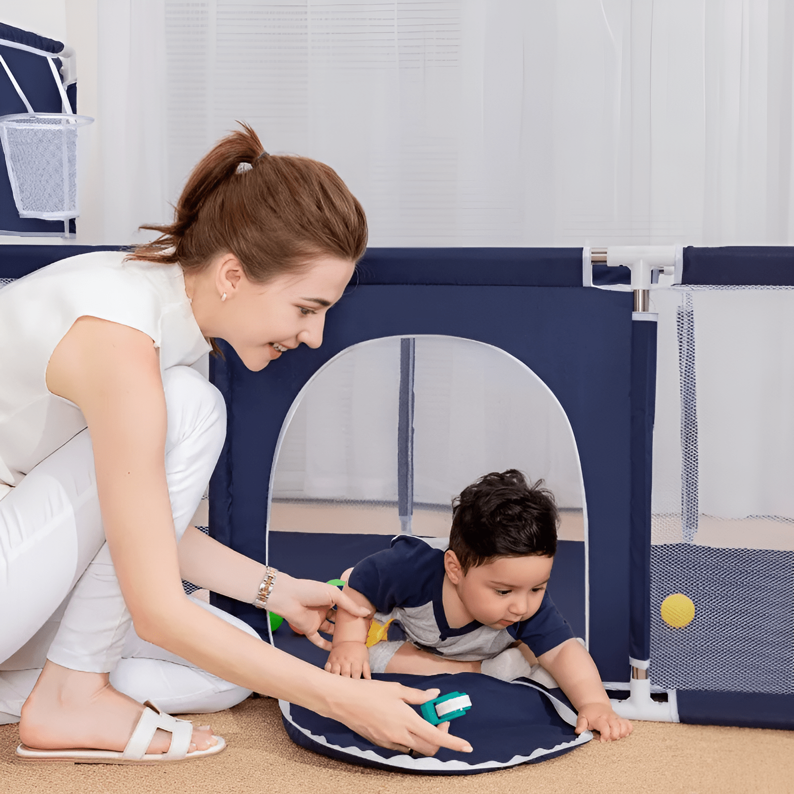 سياج لعب محمول للأطفال - لون أرزق - KIDSBOX