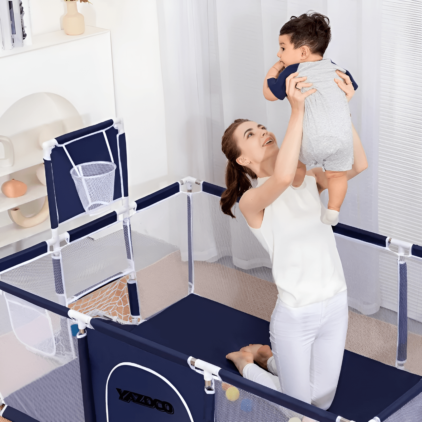 سياج لعب محمول للأطفال - لون أرزق - KIDSBOX