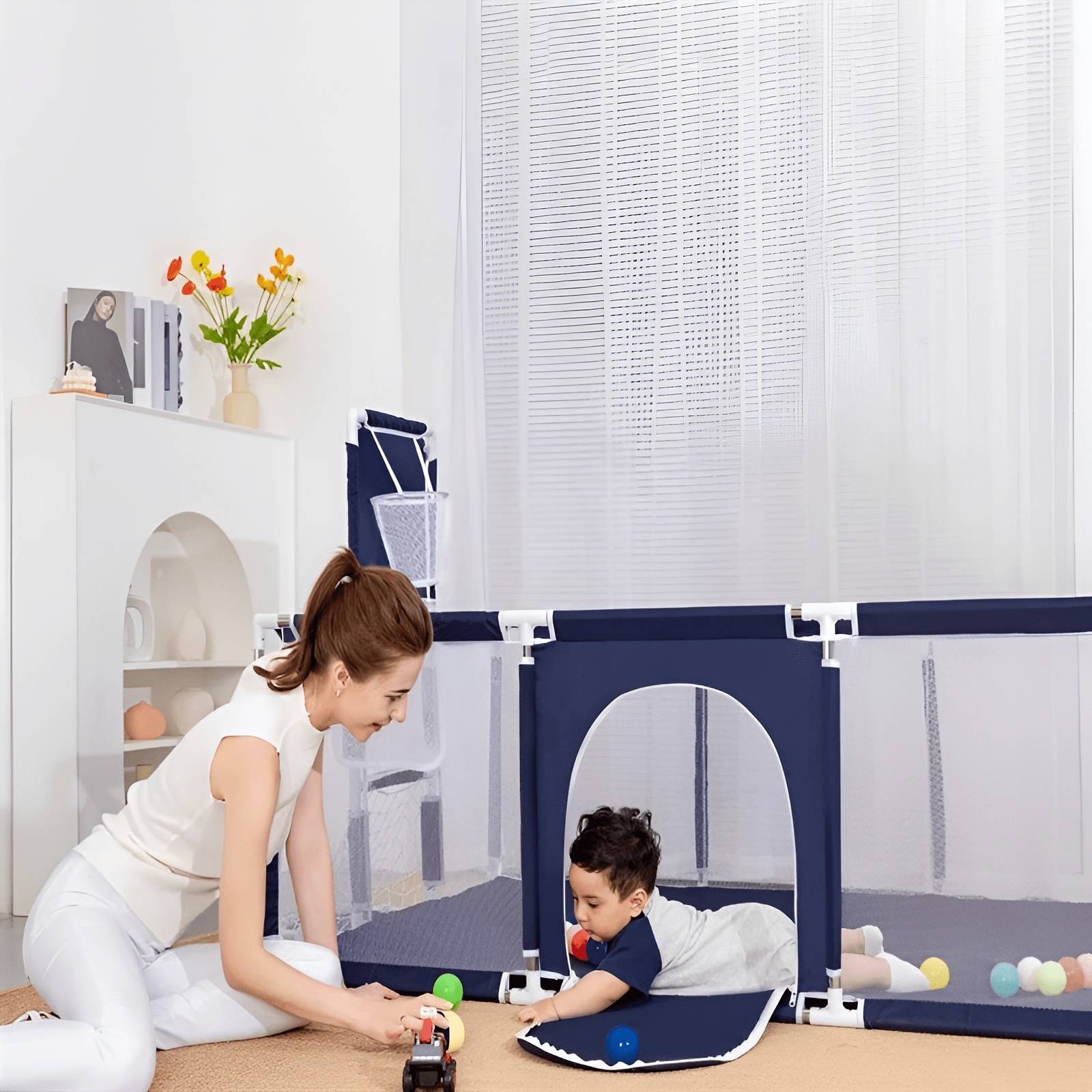 سياج لعب محمول للأطفال - لون أرزق - KIDSBOX