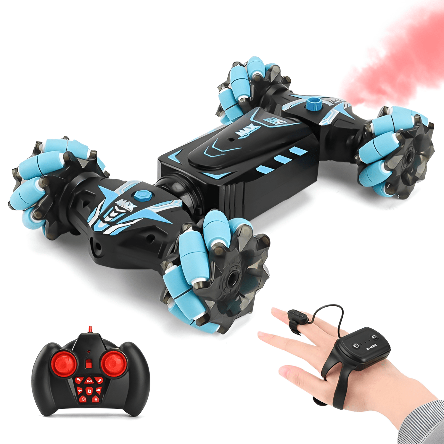سيارة تخميس ودخان وموسيقى مع جهازين تحكم ساعة وريموت - KIDSBOX