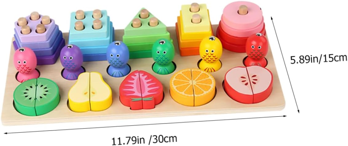 تطابق الاشكال و صيد الاسماك مزودة باشكال الفواكة الخشبية 3in1 - KIDSBOX